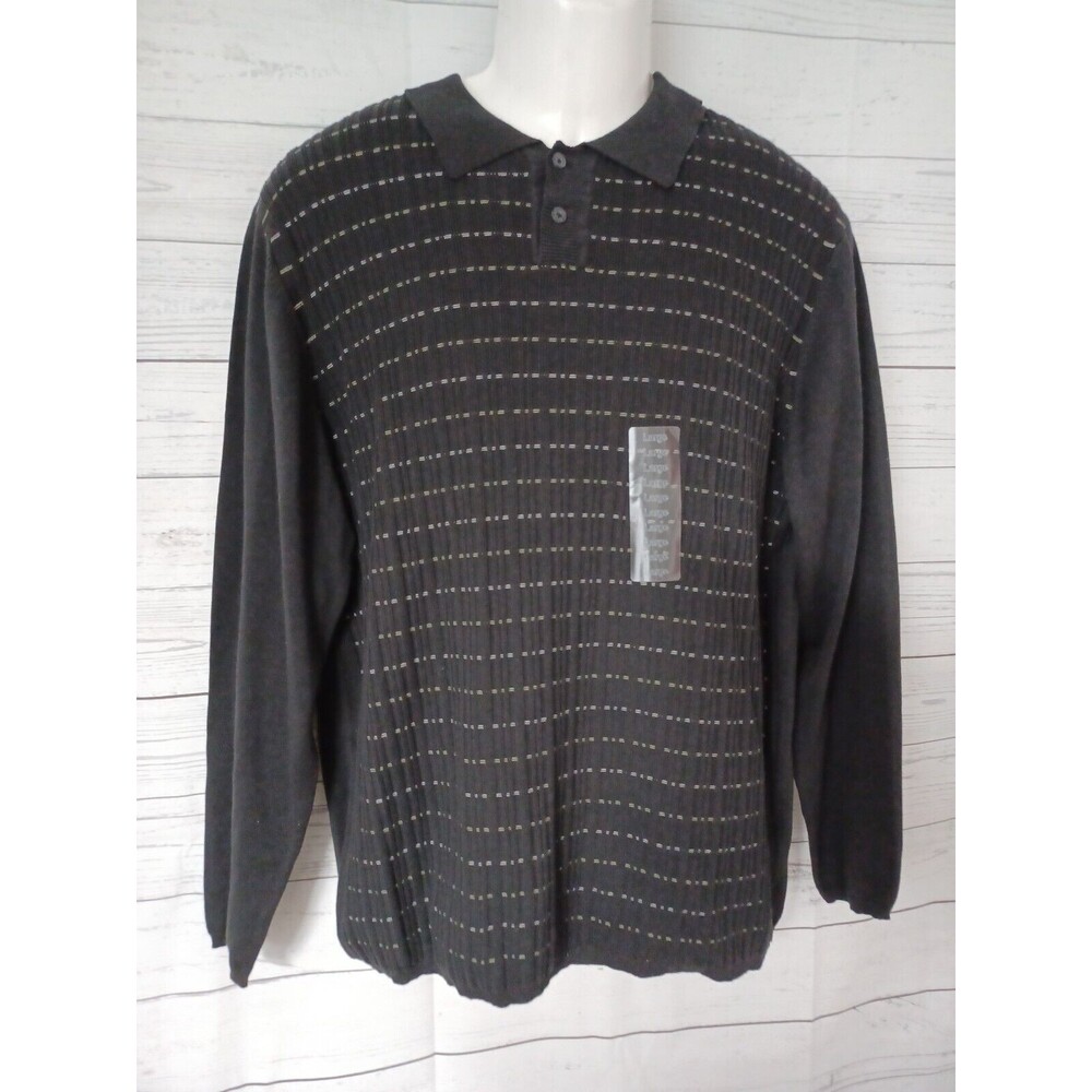 J. Ferrar Gauge  black Sweater Mens Collared Textured Sz Large